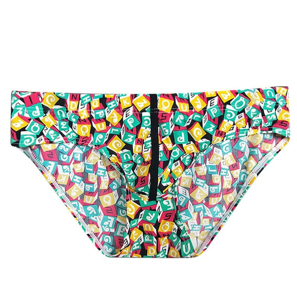 Men Patchwork Print Flat Bikini